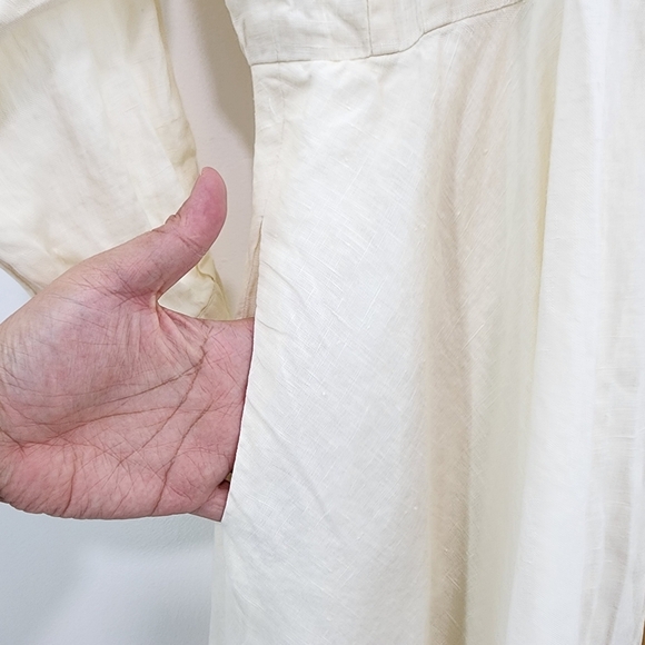 Women's Vintage Linen Wrap Style Button Front Midi Dress Cottagecore - Picture 7 of 7